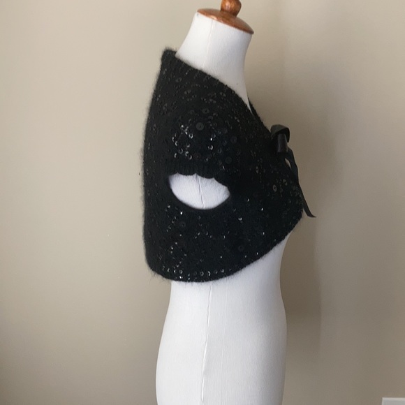 E by Eci Petite Black sequined angora blend shrug - Picture 2 of 6